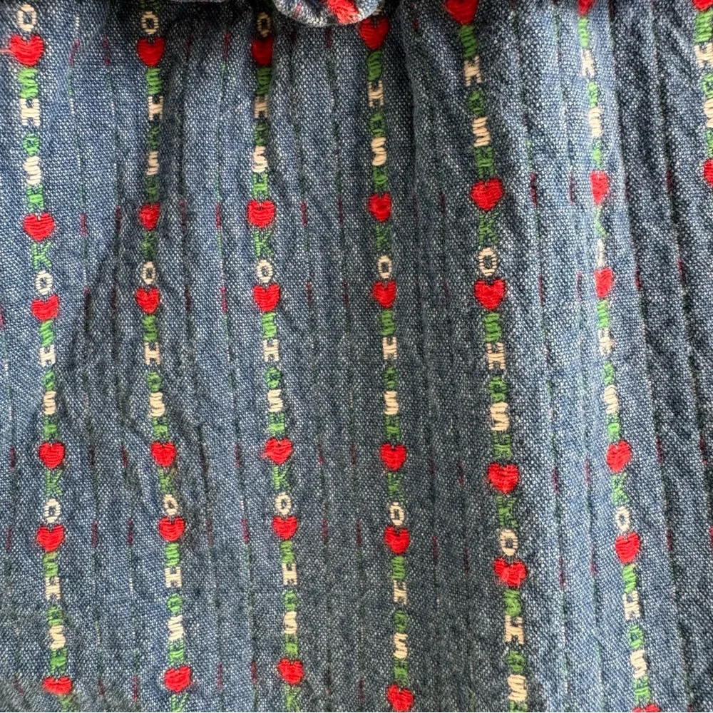 Vintage RARE Osh Kosh B’Gosh Denim Logo Ruffle‎ Spell Out Heart Dress 24 Months